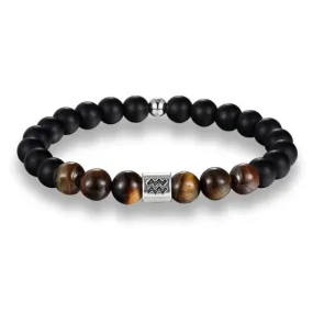 Classy Men Aquarius Brown Beaded Zodiac Bracelet