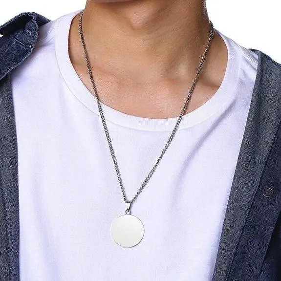 Classy Men Round Silver Pendant Necklace