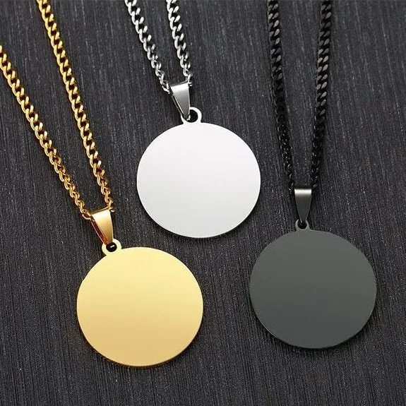 Classy Men Round Silver Pendant Necklace