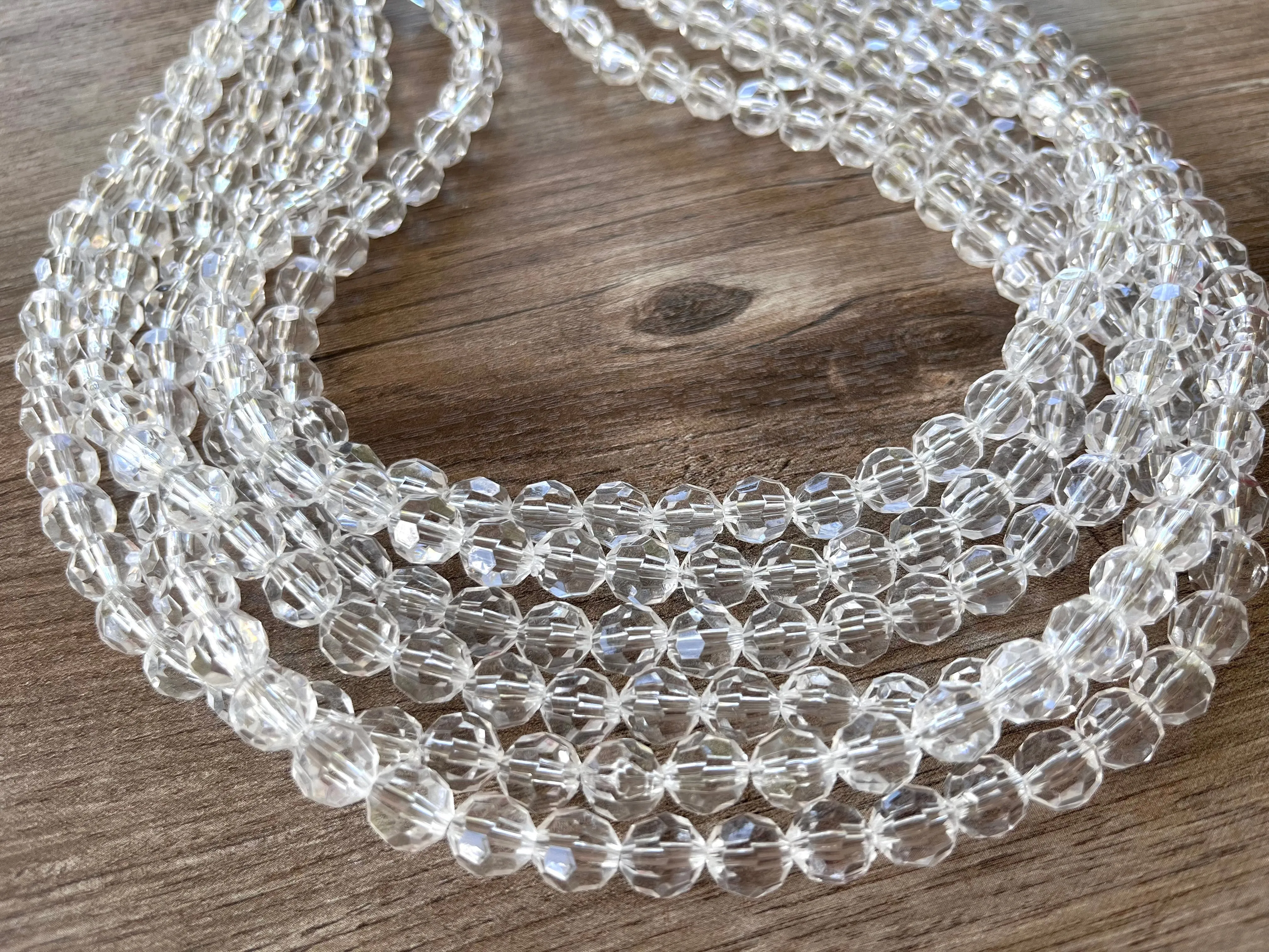 Clear Faceted Beaded Acrylic Multi Strand Chunky Statement Necklace - Evelyn