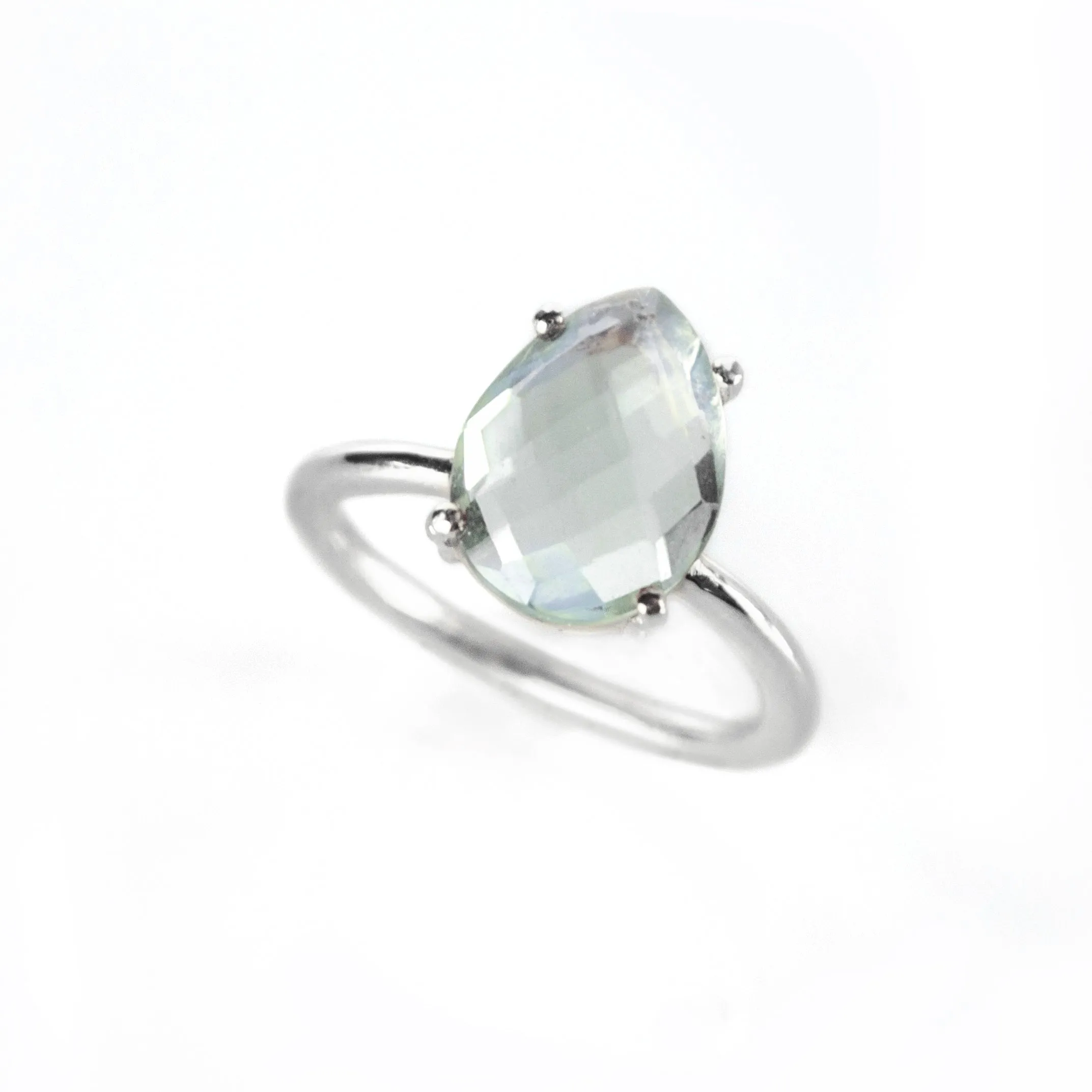 Clear Quartz Teardrop Prong Set Ring • April Birthstone