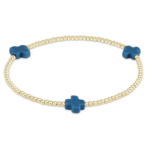 Cobalt Signature Cross Gold Pattern 2mm Bead Bracelet