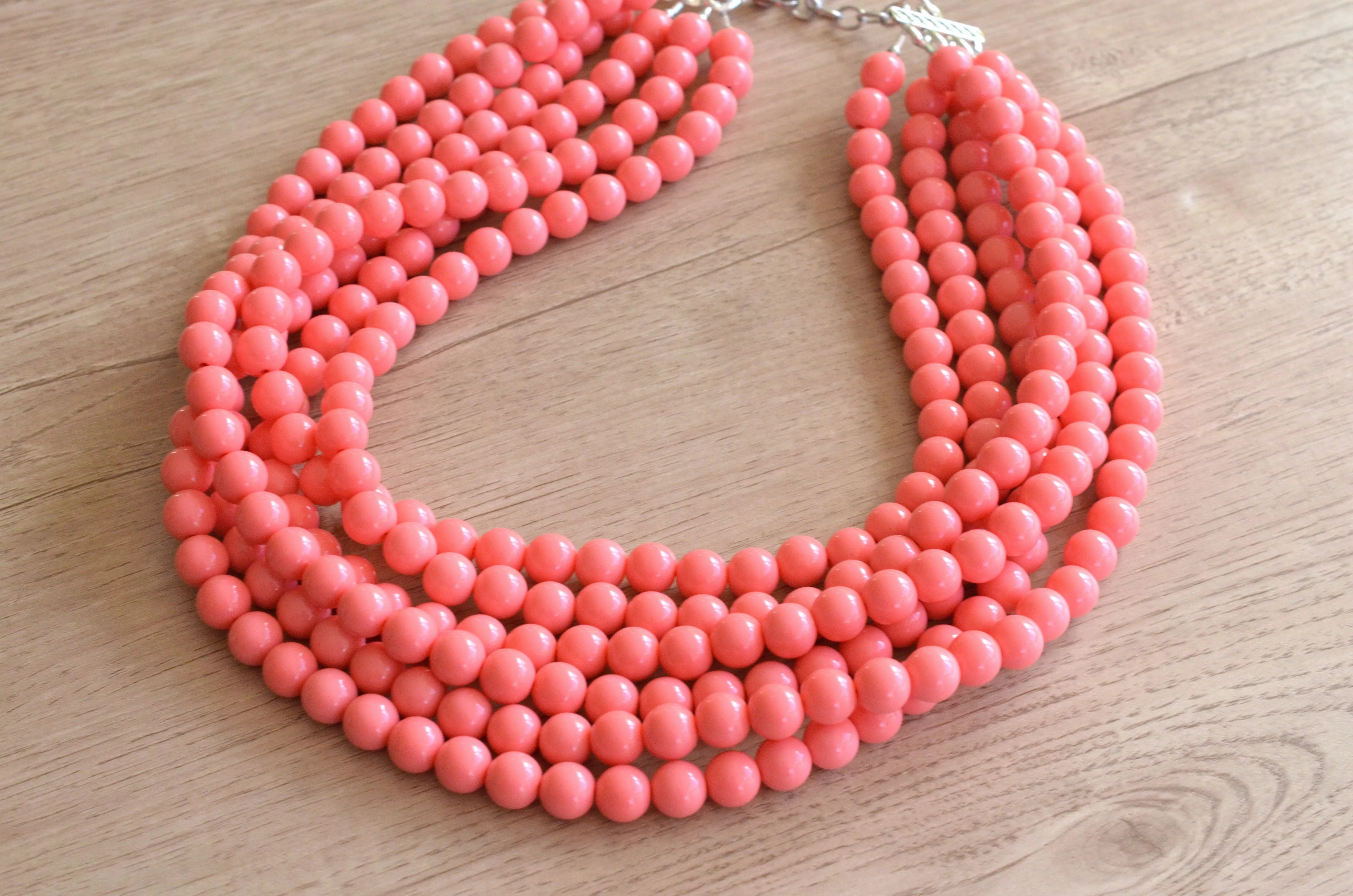 Coral Pink Acrylic Lucite Bead Chunky Statement Necklace - Alana