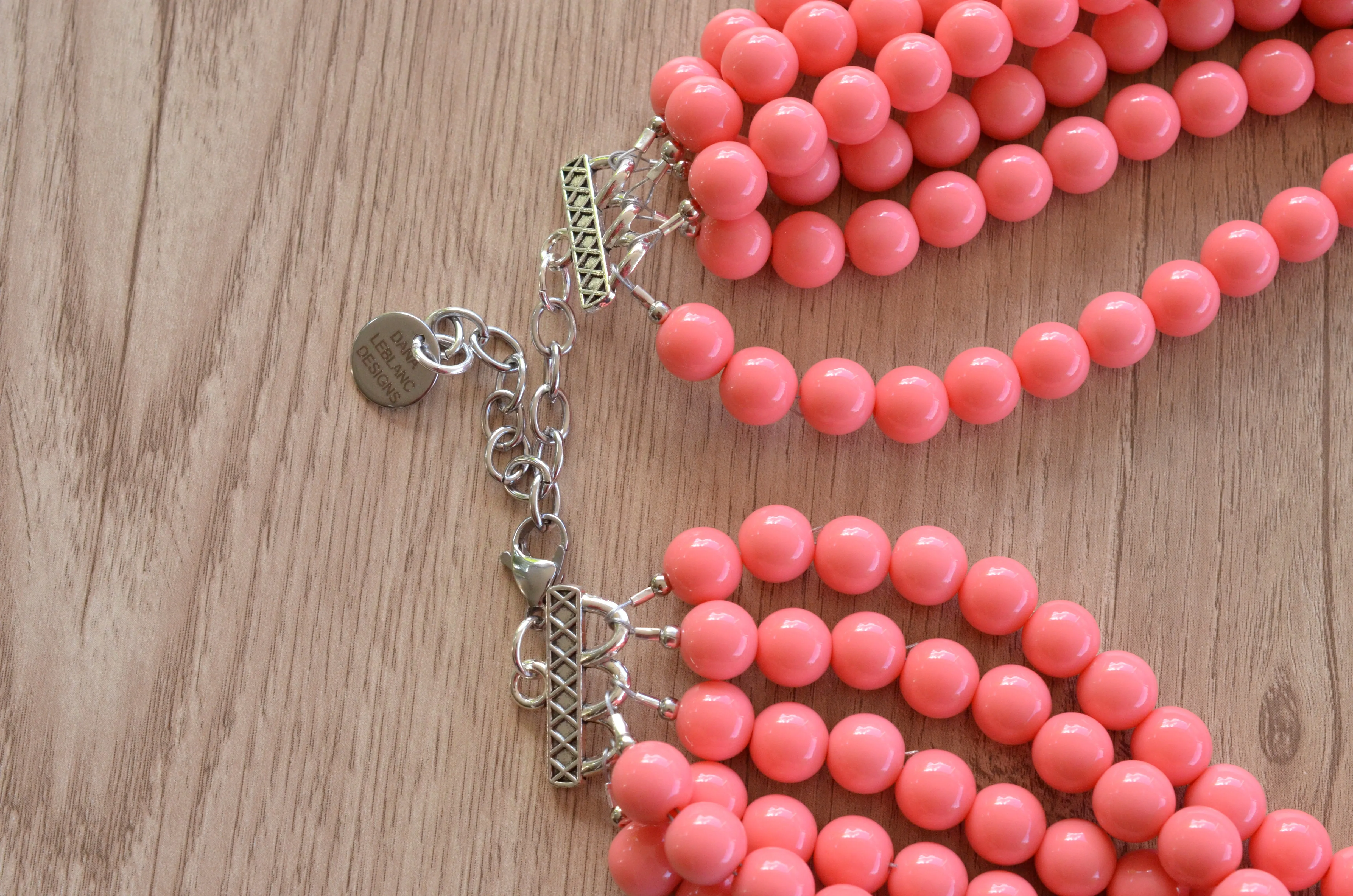 Coral Pink Acrylic Lucite Bead Chunky Statement Necklace - Alana