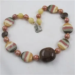 Cream Melon and Brown Fair Trade Kazuri Necklace