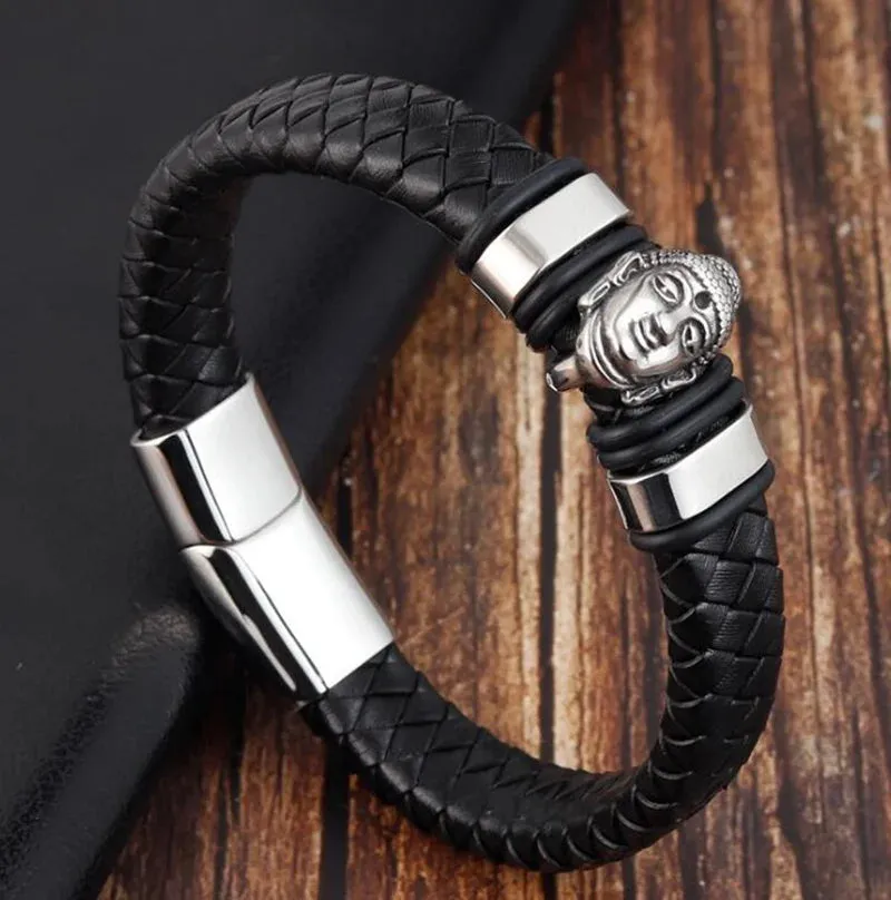 Creative Leather Woven Bracelet Metal Motorcycle Men Bracelet Punk Rock Party Jewelry Gift