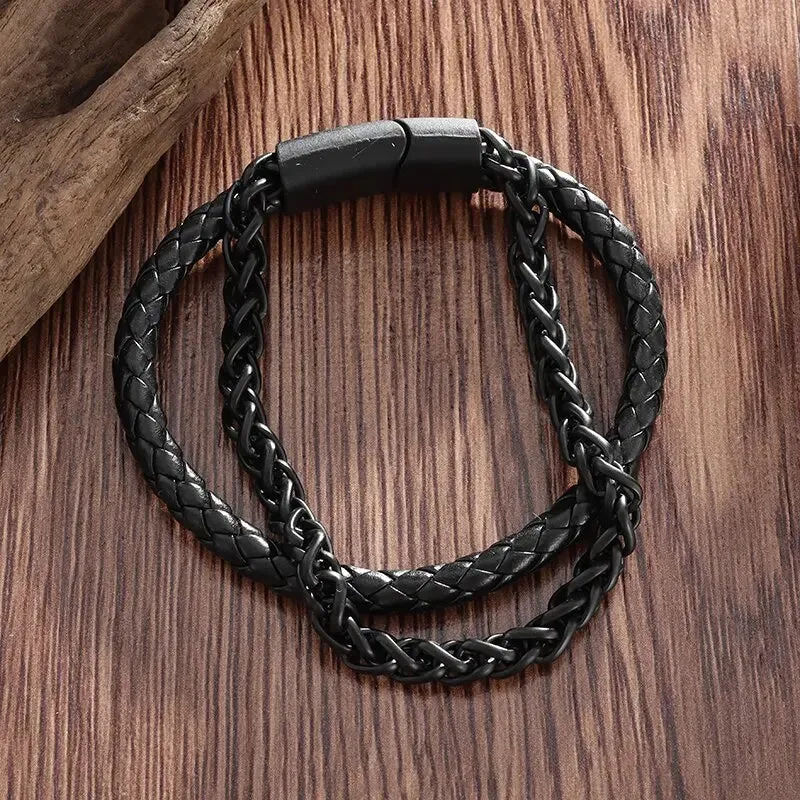 Creative Leather Woven Bracelet Metal Motorcycle Men Bracelet Punk Rock Party Jewelry Gift