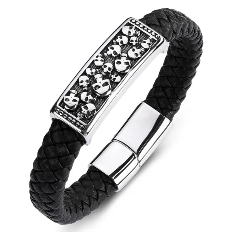 Creative Leather Woven Bracelet Metal Motorcycle Men Bracelet Punk Rock Party Jewelry Gift