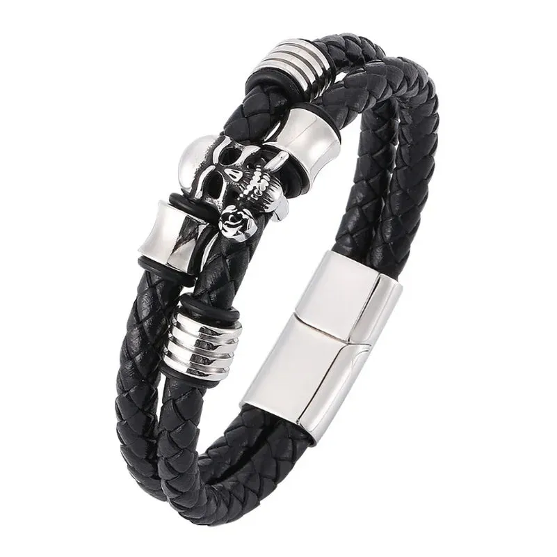 Creative Leather Woven Bracelet Metal Motorcycle Men Bracelet Punk Rock Party Jewelry Gift