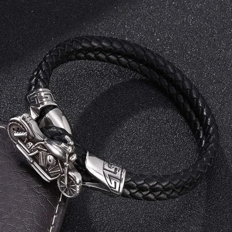 Creative Leather Woven Bracelet Metal Motorcycle Men Bracelet Punk Rock Party Jewelry Gift