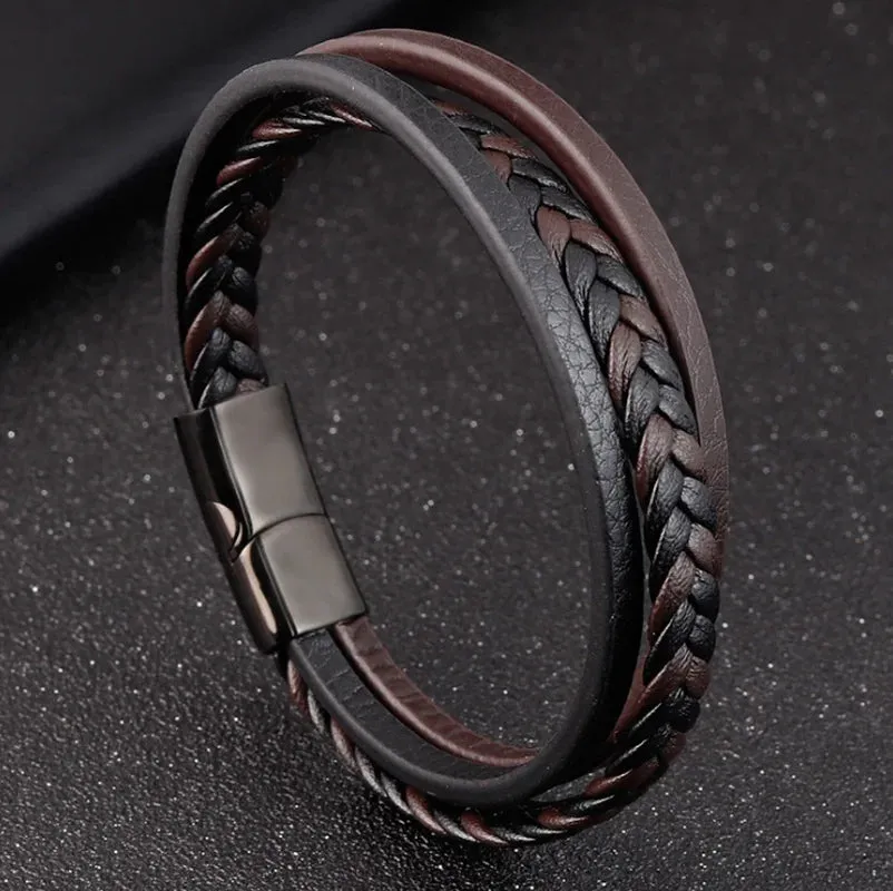 Creative Leather Woven Bracelet Metal Motorcycle Men Bracelet Punk Rock Party Jewelry Gift