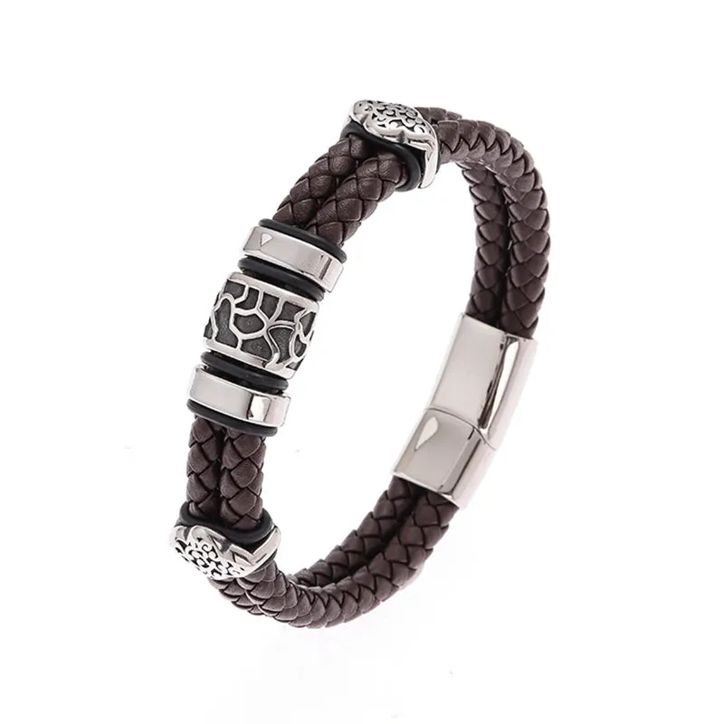 Creative Leather Woven Bracelet Metal Motorcycle Men Bracelet Punk Rock Party Jewelry Gift