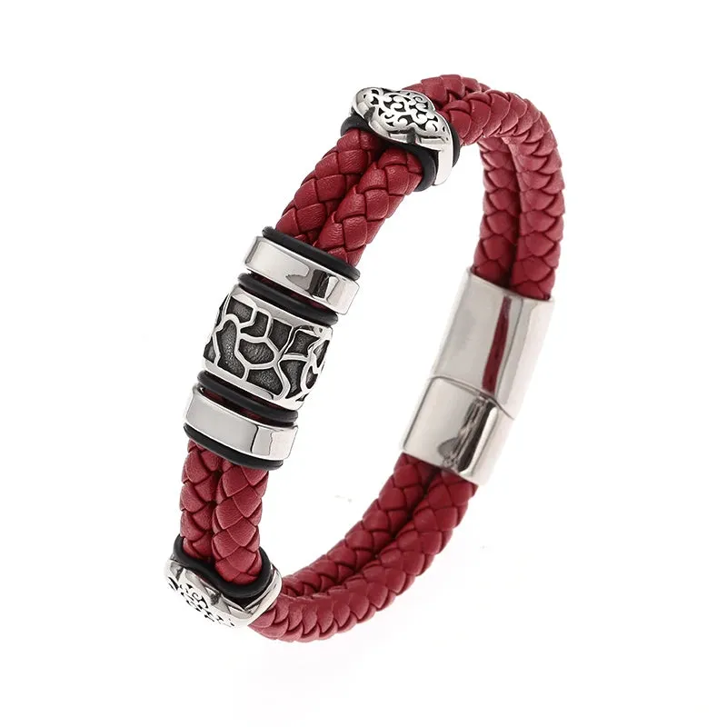 Creative Leather Woven Bracelet Metal Motorcycle Men Bracelet Punk Rock Party Jewelry Gift