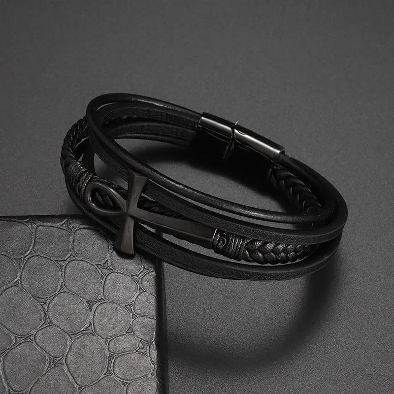 Creative Leather Woven Bracelet Metal Motorcycle Men Bracelet Punk Rock Party Jewelry Gift