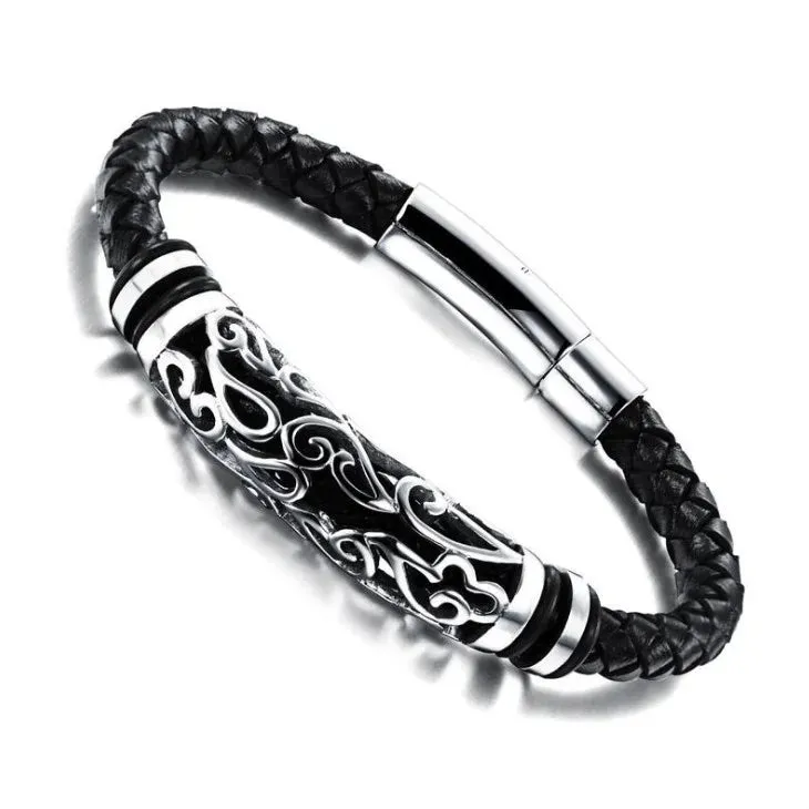 Creative Leather Woven Bracelet Metal Motorcycle Men Bracelet Punk Rock Party Jewelry Gift