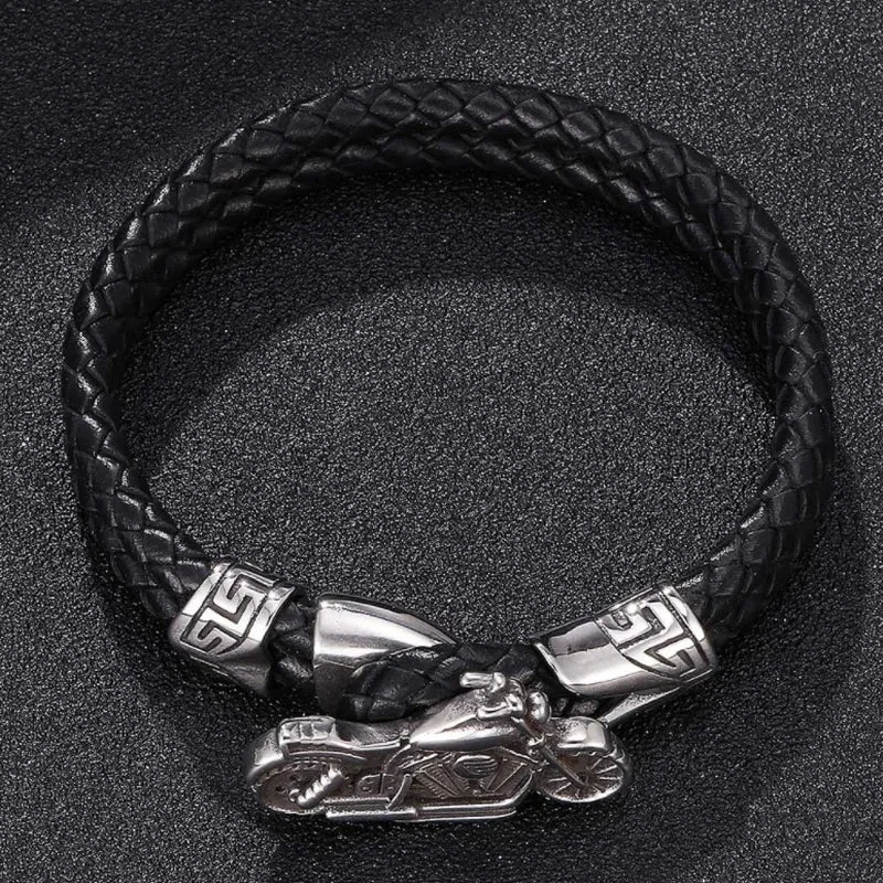 Creative Leather Woven Bracelet Metal Motorcycle Men Bracelet Punk Rock Party Jewelry Gift