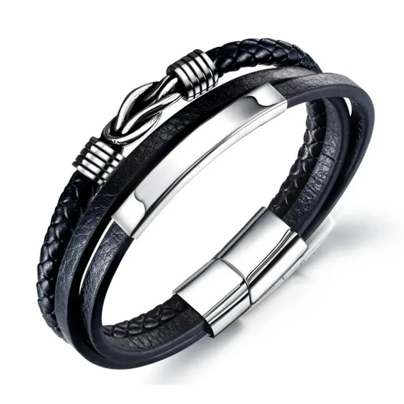 Creative Leather Woven Bracelet Metal Motorcycle Men Bracelet Punk Rock Party Jewelry Gift