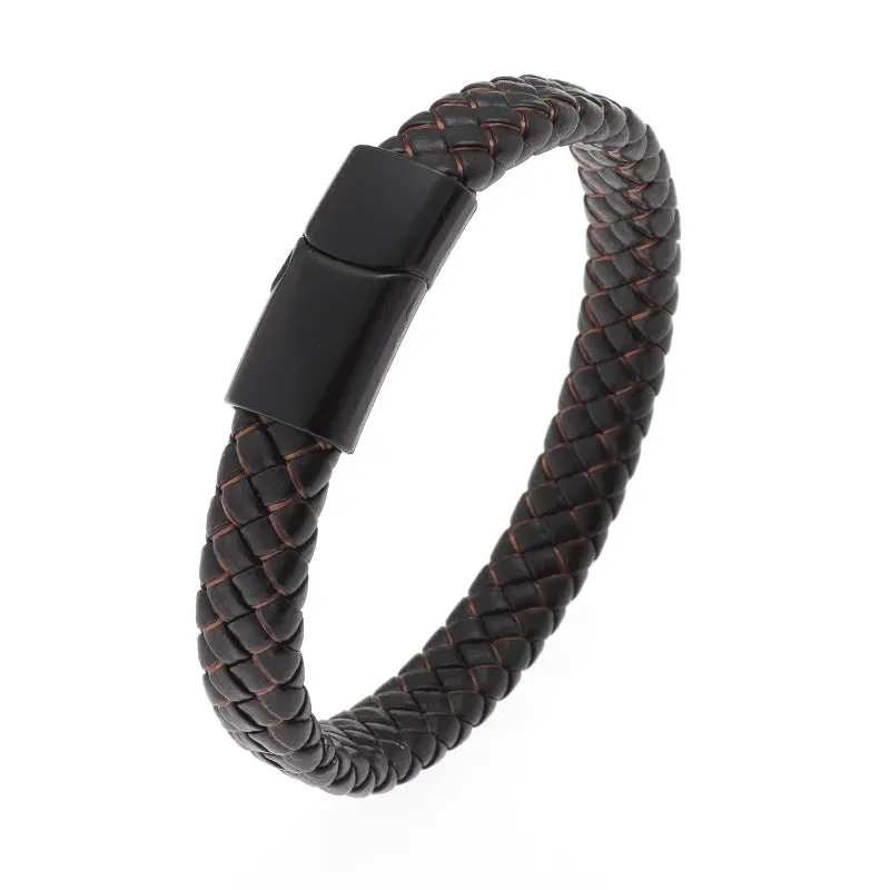 Creative Leather Woven Bracelet Metal Motorcycle Men Bracelet Punk Rock Party Jewelry Gift