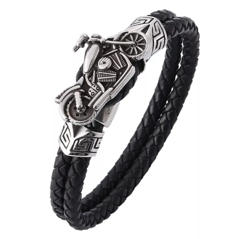 Creative Leather Woven Bracelet Metal Motorcycle Men Bracelet Punk Rock Party Jewelry Gift