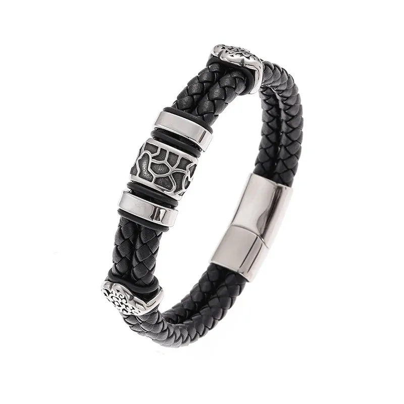 Creative Leather Woven Bracelet Metal Motorcycle Men Bracelet Punk Rock Party Jewelry Gift