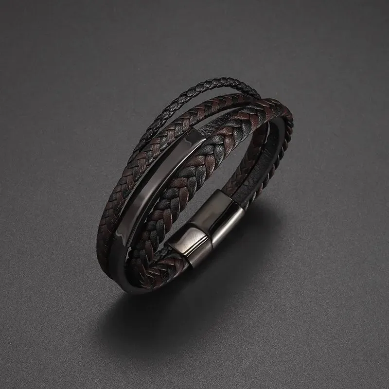 Creative Leather Woven Bracelet Metal Motorcycle Men Bracelet Punk Rock Party Jewelry Gift