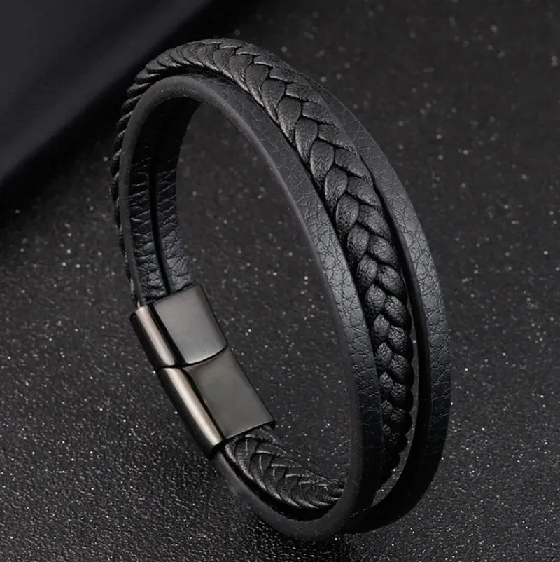 Creative Leather Woven Bracelet Metal Motorcycle Men Bracelet Punk Rock Party Jewelry Gift