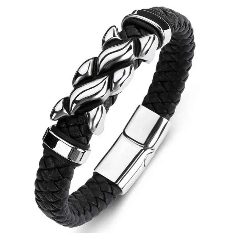 Creative Leather Woven Bracelet Metal Motorcycle Men Bracelet Punk Rock Party Jewelry Gift