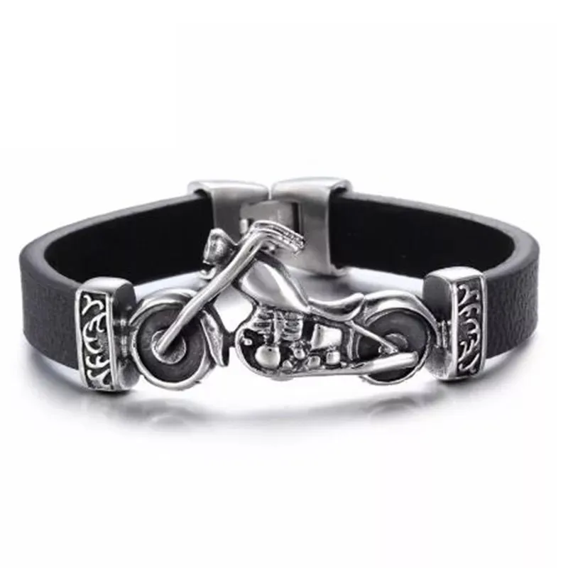 Creative Leather Woven Bracelet Metal Motorcycle Men Bracelet Punk Rock Party Jewelry Gift