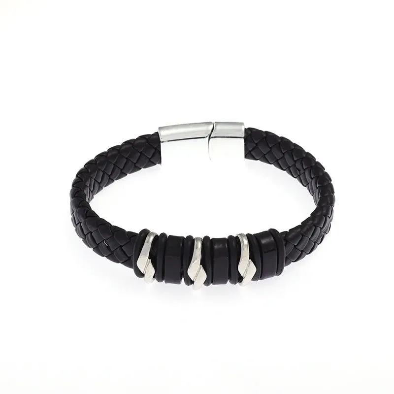 Creative Leather Woven Bracelet Metal Motorcycle Men Bracelet Punk Rock Party Jewelry Gift