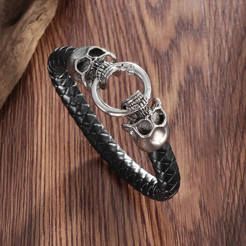 Creative Leather Woven Bracelet Metal Motorcycle Men Bracelet Punk Rock Party Jewelry Gift