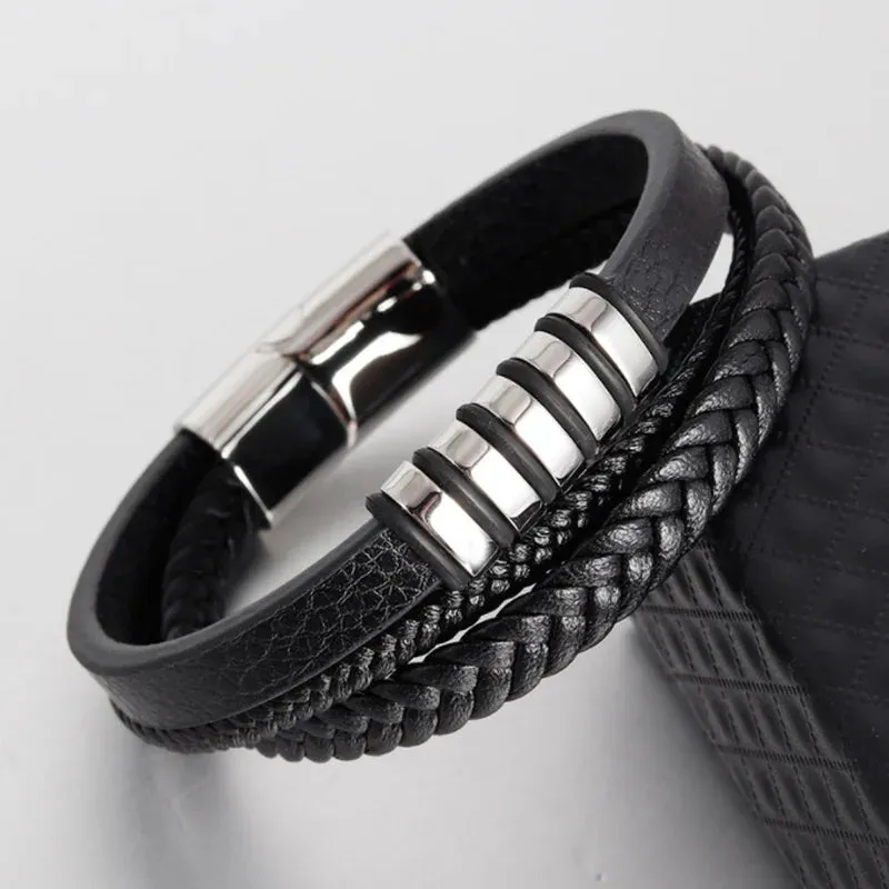 Creative Leather Woven Bracelet Metal Motorcycle Men Bracelet Punk Rock Party Jewelry Gift