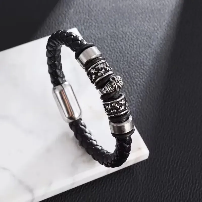 Creative Leather Woven Bracelet Metal Motorcycle Men Bracelet Punk Rock Party Jewelry Gift