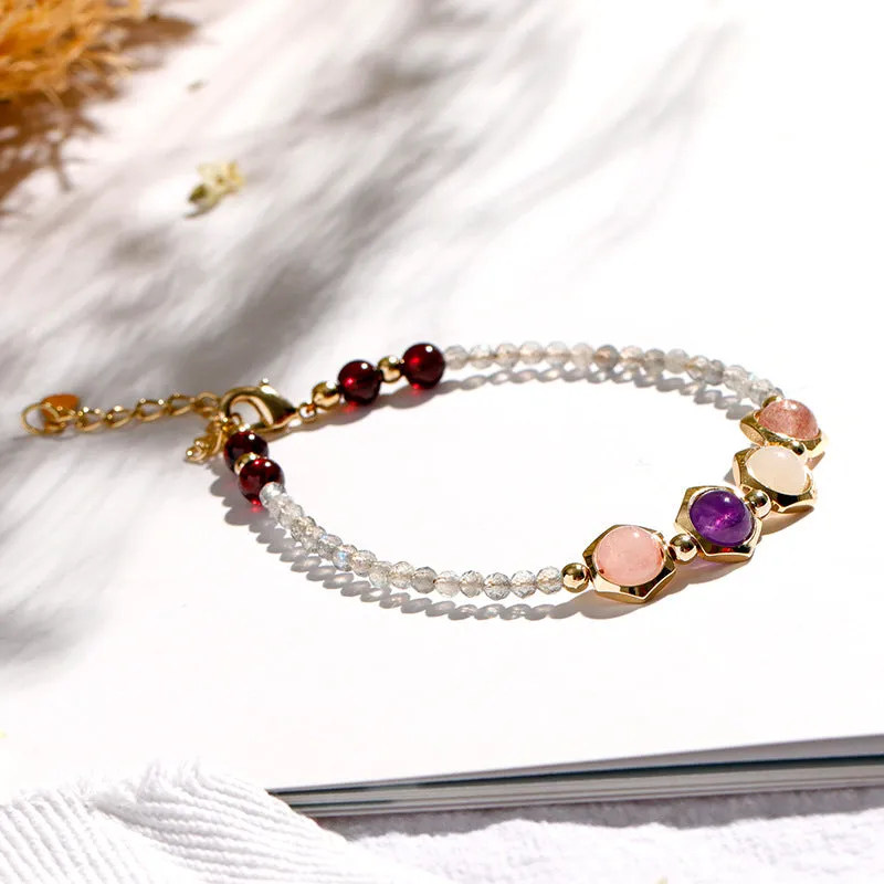 Crystal Peach Blossom Fortune Bracelet with Amethyst Stone