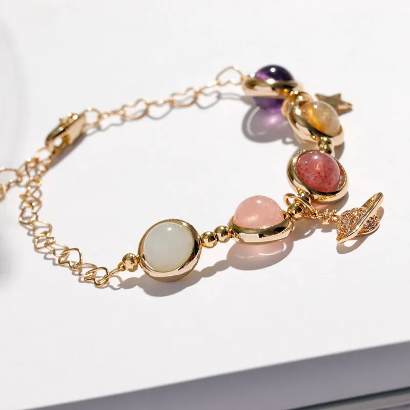 Crystal Strawberry Fortune's Favor Bracelet with Sterling Silver and Peach Blossom Amethyst - Ideal Gift for Girlfriends