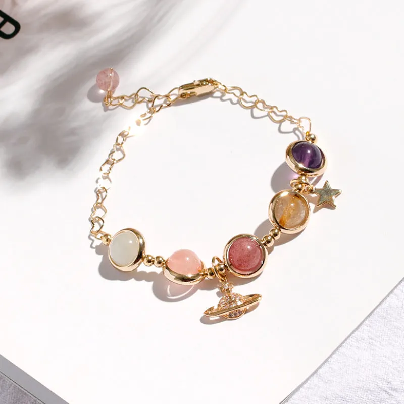 Crystal Strawberry Fortune's Favor Bracelet with Sterling Silver and Peach Blossom Amethyst - Ideal Gift for Girlfriends