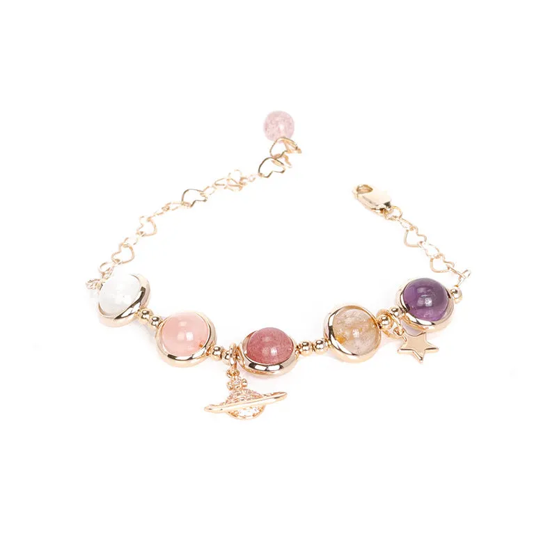 Crystal Strawberry Fortune's Favor Bracelet with Sterling Silver and Peach Blossom Amethyst - Ideal Gift for Girlfriends