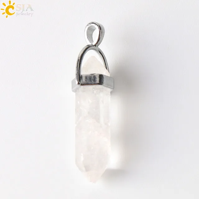 CSJA Bullet Shape Natural Stone Pendant Real Purple Crystal Men Women Chakra Gem Stones Quartz Pendants Summer Jewelry Gift E001