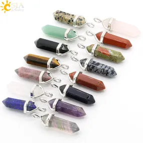 CSJA Bullet Shape Natural Stone Pendant Real Purple Crystal Men Women Chakra Gem Stones Quartz Pendants Summer Jewelry Gift E001