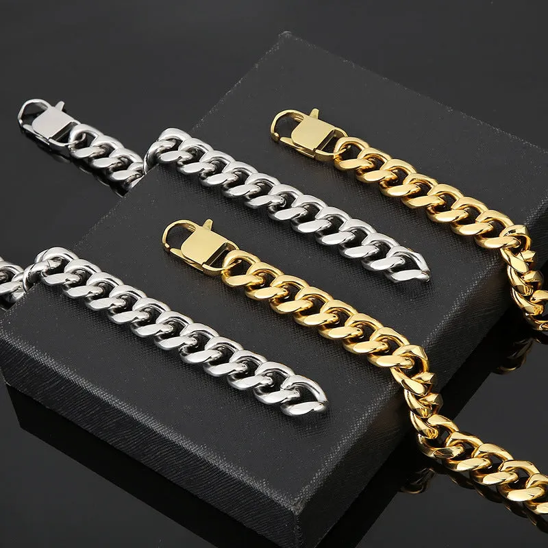 Cuban Chain Titanium Steel Men's Bracelet and Necklace - Bold Hip-Hop Accessories for European and American Style