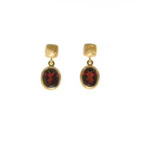 Cube Round Faceted Garnet 24K Gold Vermeil Earrings