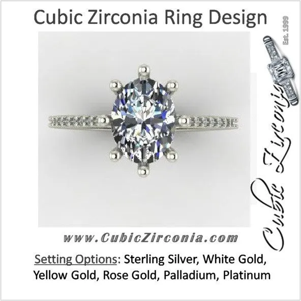 Cubic Zirconia Engagement Ring- 2.12 TCW 8-prong Oval Cut Ring with Single Row Pave Accents