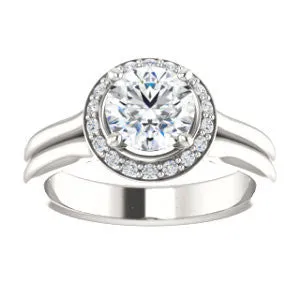 Cubic Zirconia Engagement Ring- The Bebi (Customizable Cathedral-Halo Round Cut Design with Wide Split Band)