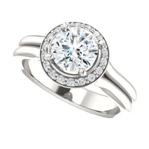 Cubic Zirconia Engagement Ring- The Bebi (Customizable Cathedral-Halo Round Cut Design with Wide Split Band)