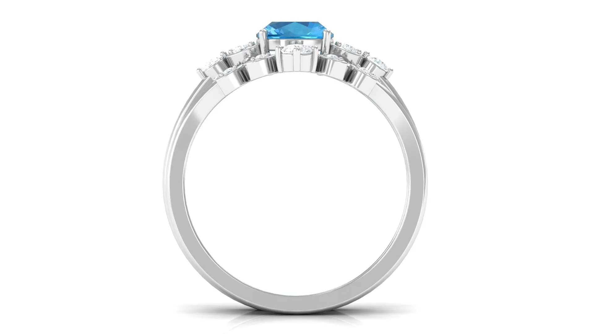 Cushion Cut Swiss Blue Topaz Solitaire Ring Set with Diamond