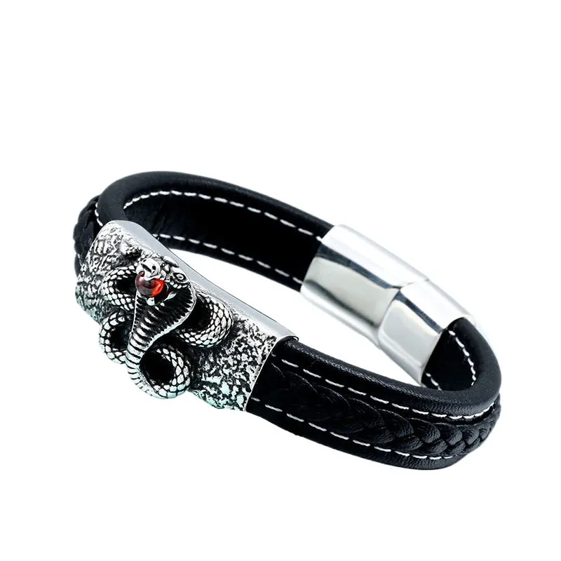 Customizable Vintage-Inspired Titanium Steel Cobra Bracelet for Men