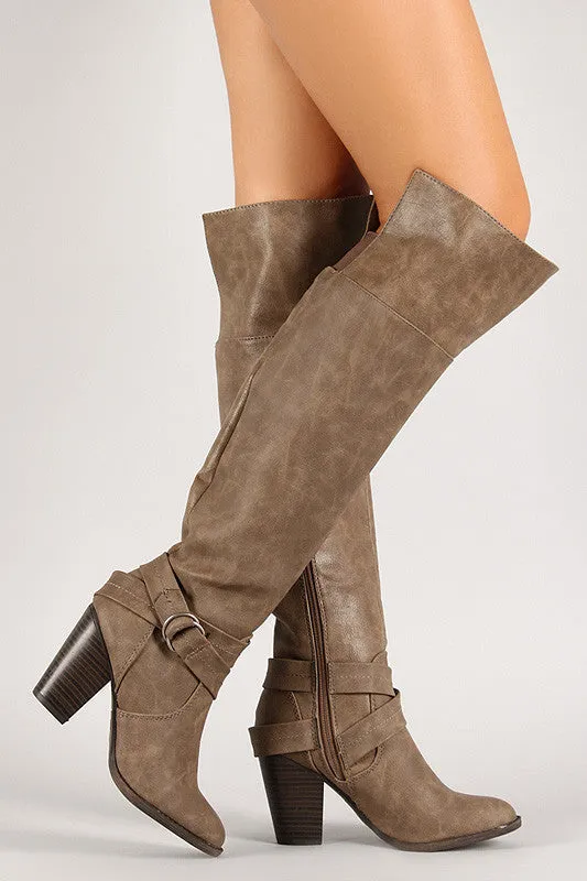 D-Ring Buckle Chunky Heeled Thigh High Boot