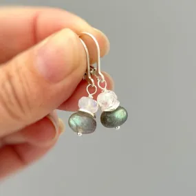 Dainty Labradorite and Moonstone Drop Earrings in sterling silver, gold, rose gold