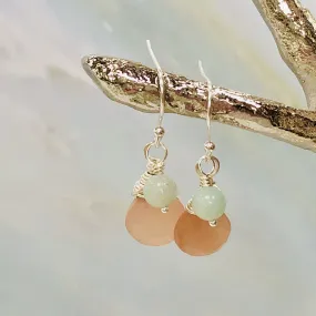 Dainty Peach Moonstone and Peruvian Opal Earrings