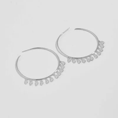 Dangle Waterdrops Hoop Earrings Inlaid Zircon 925 Sterling Silver Luxury Statement Big Hoop Earrings