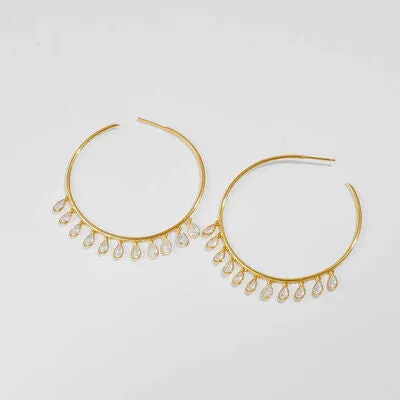 Dangle Waterdrops Hoop Earrings Inlaid Zircon 925 Sterling Silver Luxury Statement Big Hoop Earrings